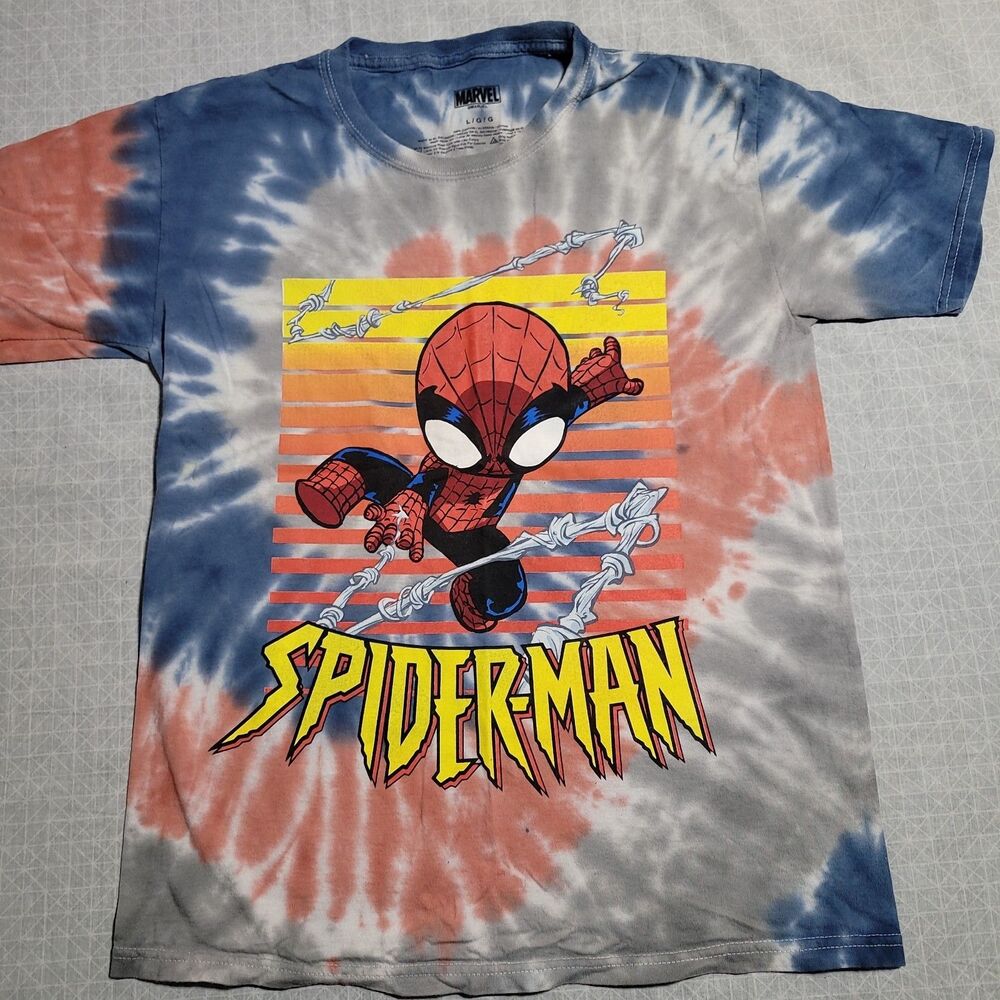 Marvel Young Spiderman Webbing Tie-Dye Graphic Tee Red, Blue, Gray Youth Large